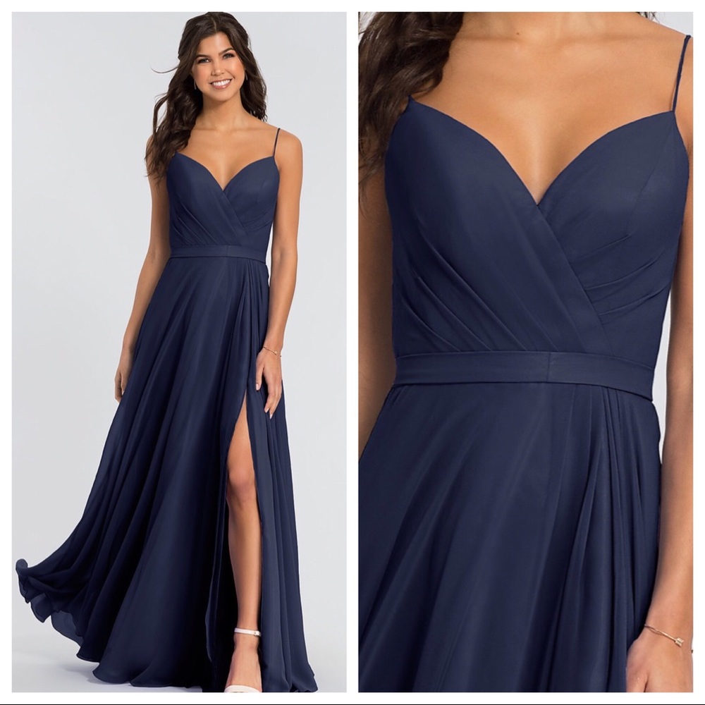 Kleinfeld Sweetheart Chiffon Long Navy Dress